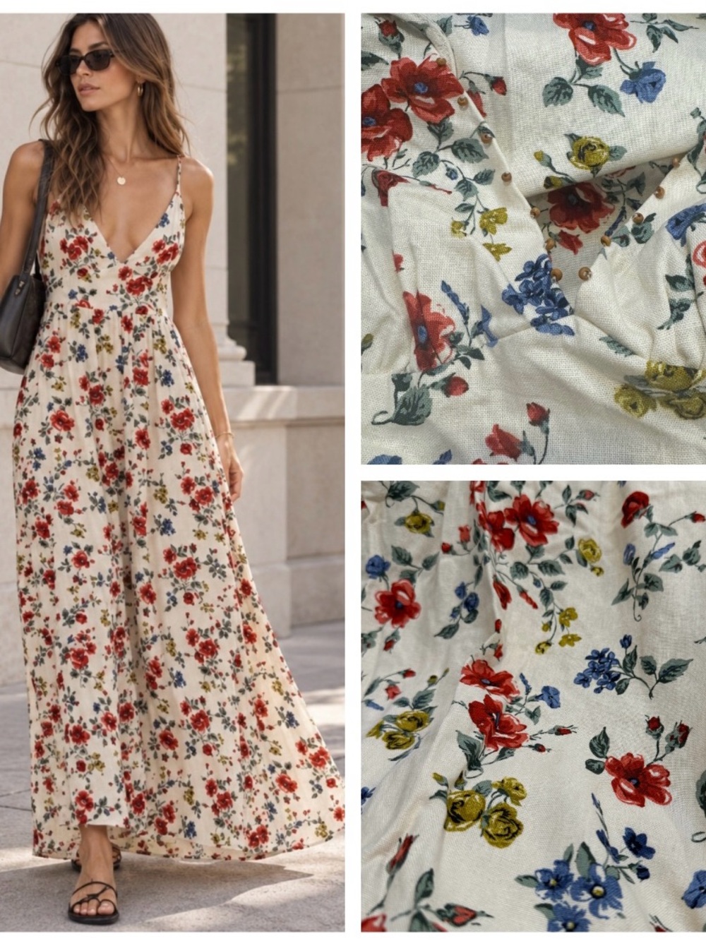Caroline Constas Floral Bead
Trim Linen Maxi Dress Cream / Size S / NWT